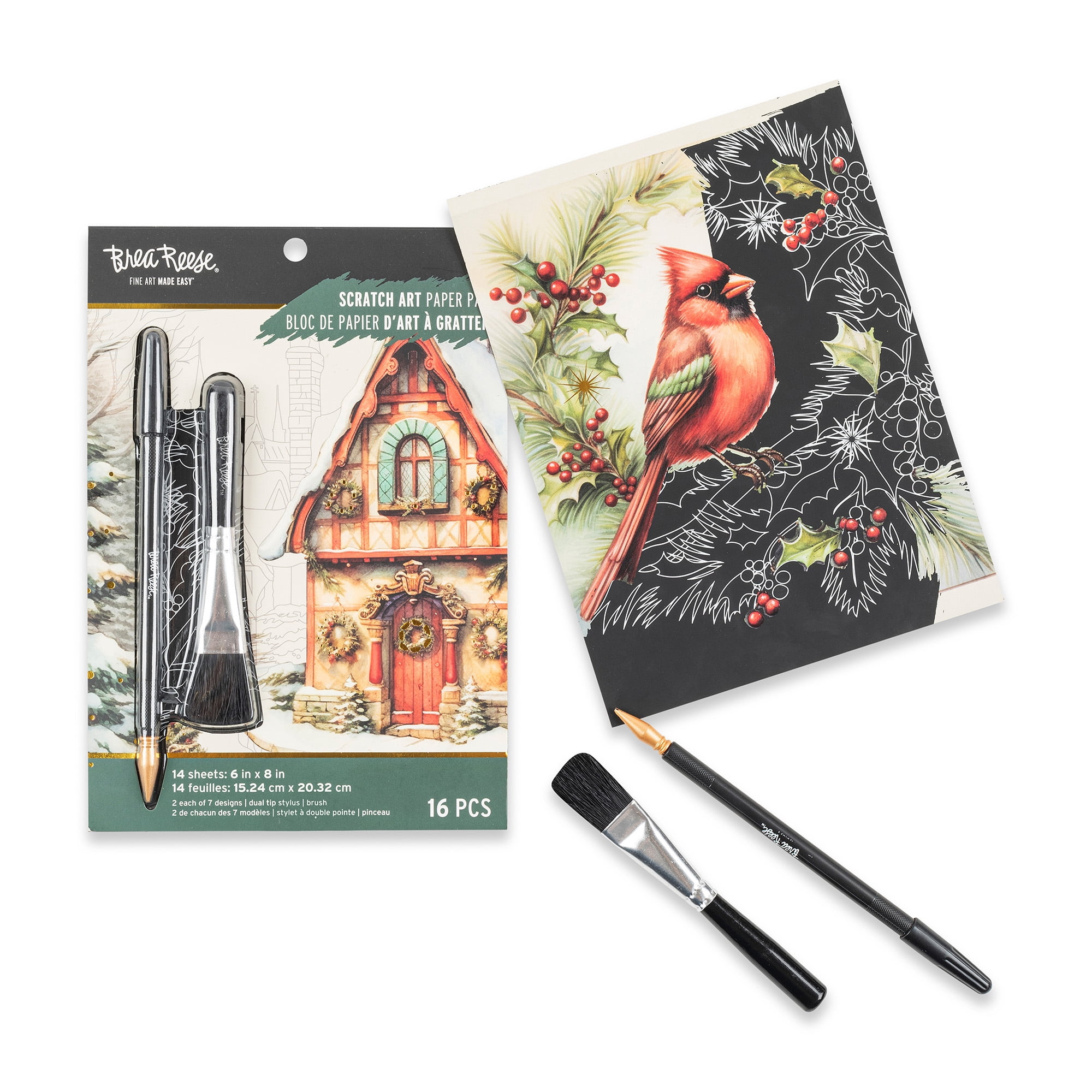 Brea Reese: Scratch Art Paper Pad - Home For The Holiday - 14 6x8" Pages, Reveal 7 Seasonal & Festive Holiday Designs, Metallic Pops, Adult Craft Kit