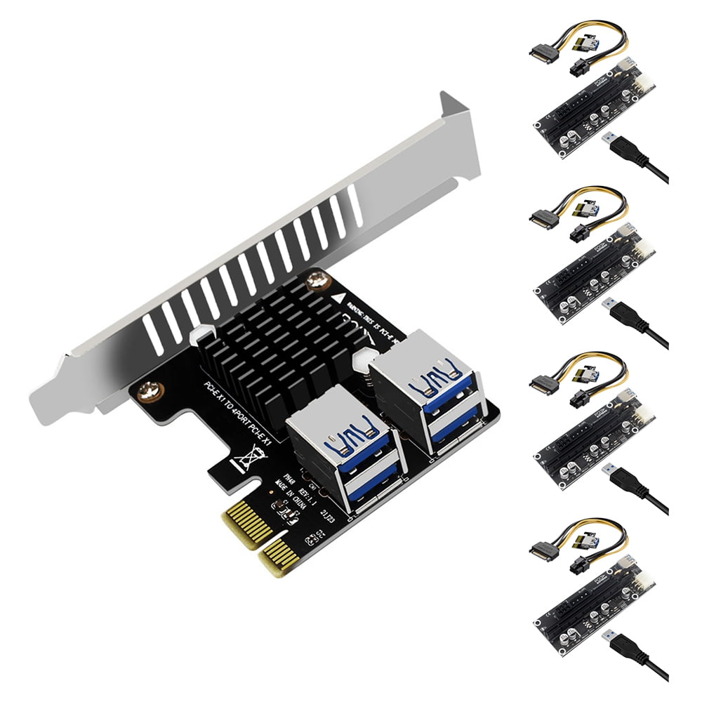 Limnyves PCI-E X1 to 4 Port USB3.0 Expansion Card PCI-E X16 Riser Card ...