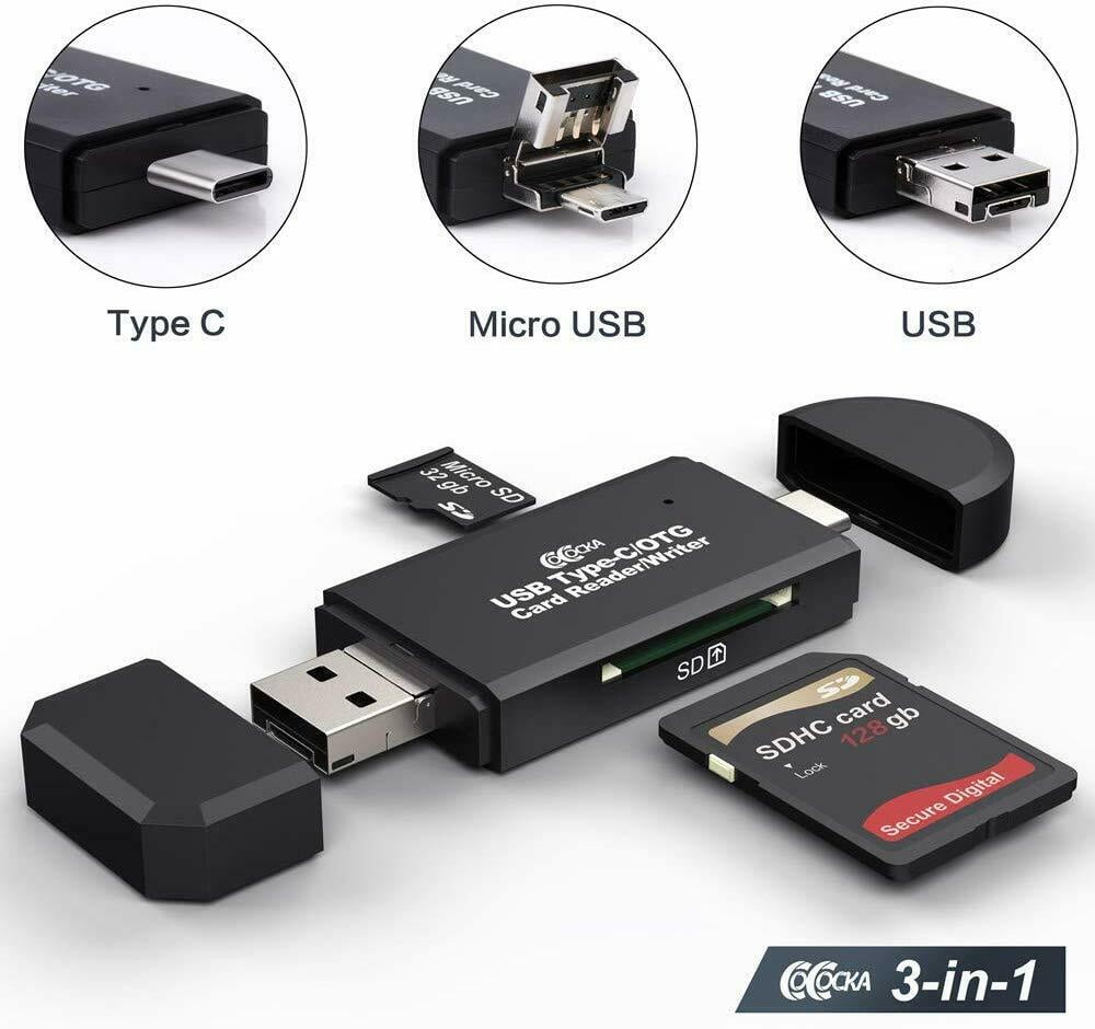 1X USB 2.0+Micro USB OTG Adapter SD T-Flash Memory Card Reader for Smartphone PC 