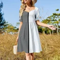 thumbnail image 2 of half gray half black white black line Short-Sleeved Dress loose women's dress party dresses woman dresses summer, 2 of 6