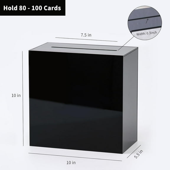 Black Acrylic Wedding Card Box with Slot - Large 10x10x5.5 inch  Gift Holder for Weddings, Birthdays, Events