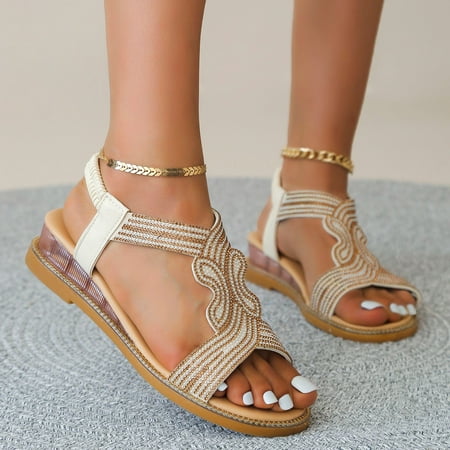 

eczipvz Womens Sandals Summer Wedge Sandals for Women Bohemia Beach Platform Shoes Comfortable Open Toe Walking Sandal