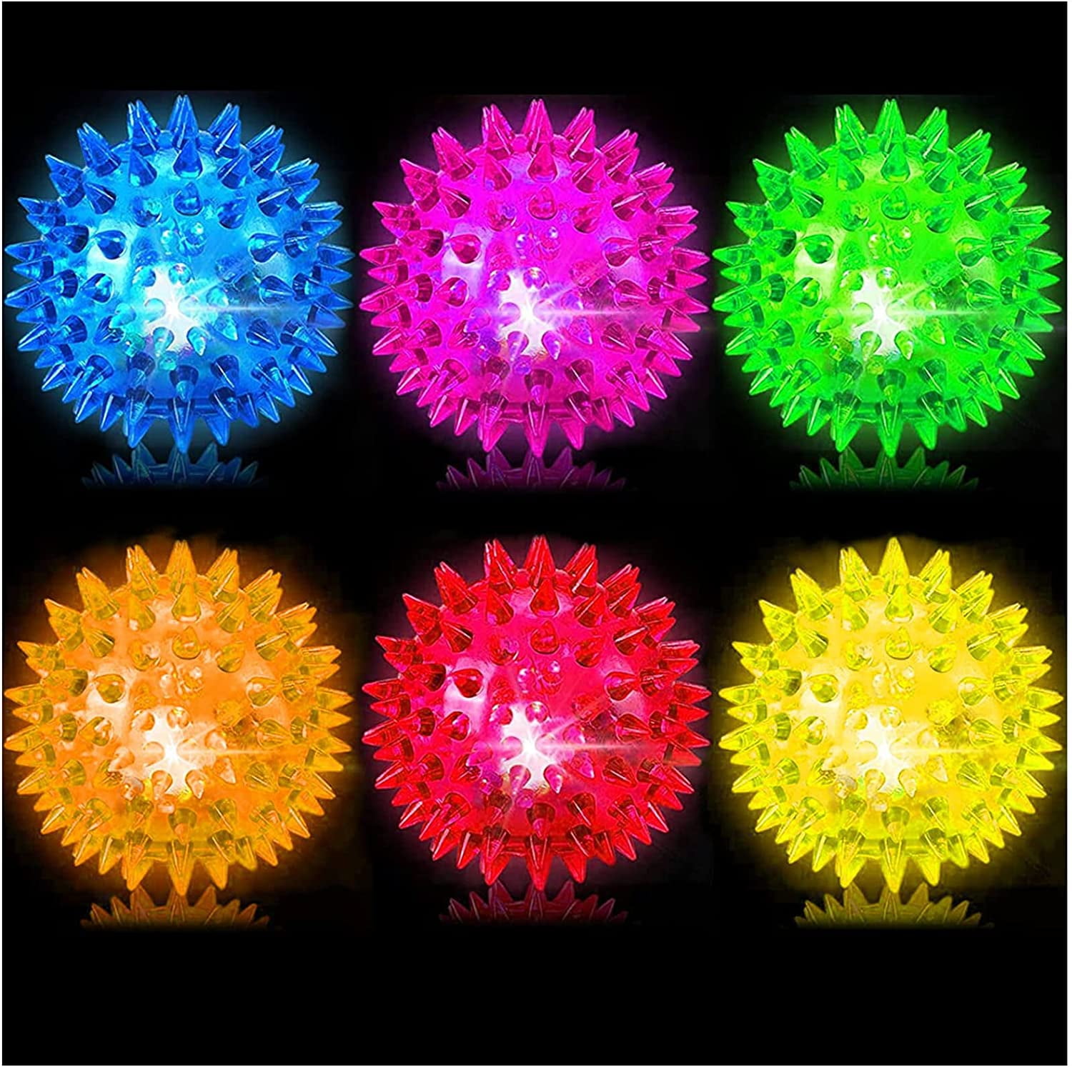 Ultra 24 Light Up LED Spikey Flashing Ball Bouncing Sensory Hedgehog Spike Balls 