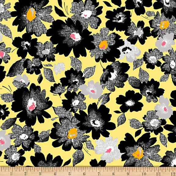 Quilting Treasures Flower Fabric: Quilting Treasures Nadine Packed Floral Yellow 100% Cotton Fabric sold by the yard