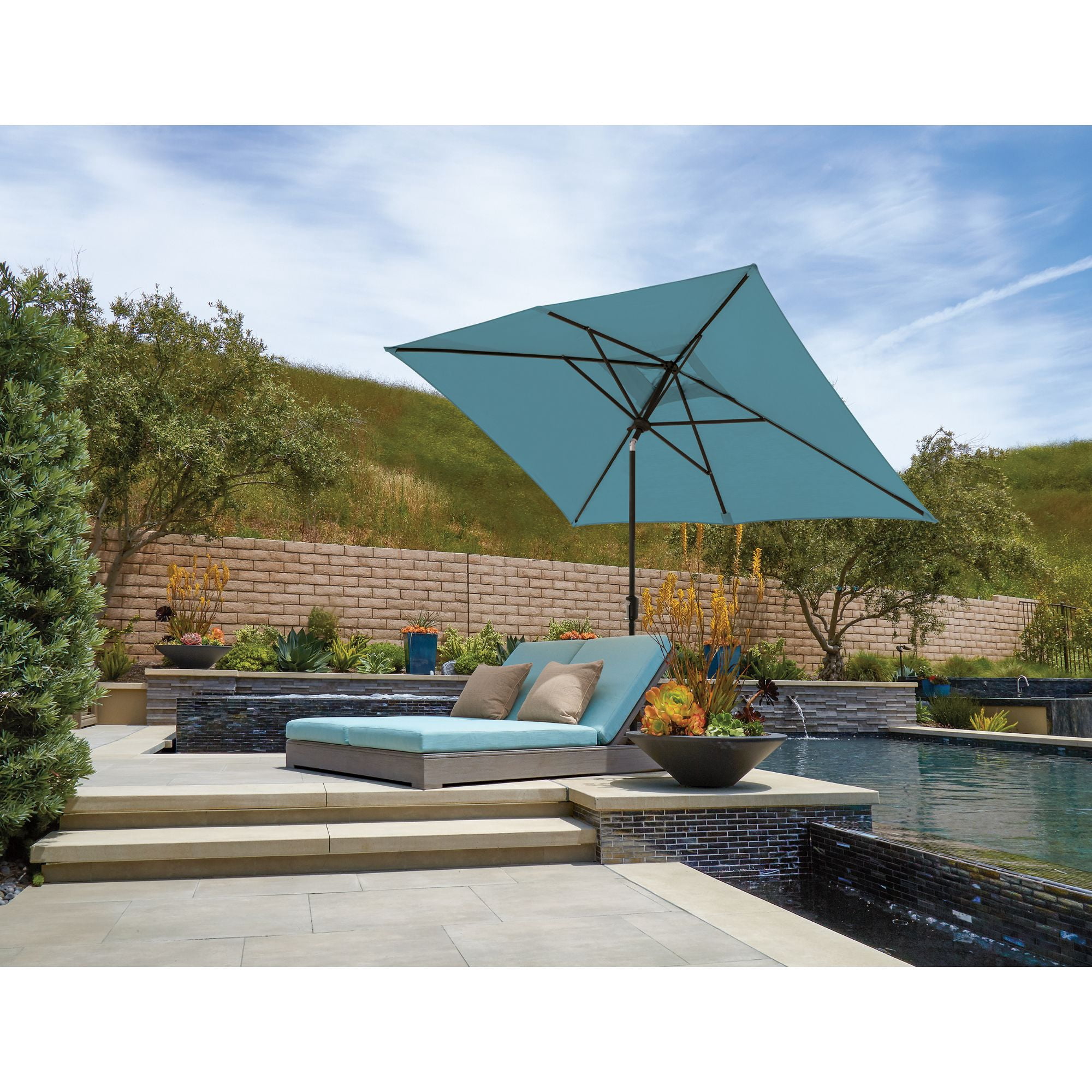 SimplyShade 10ft Outdoor Patio Rectangle Sunbrella Market Umbrella with Black Push Button Tilt, Red