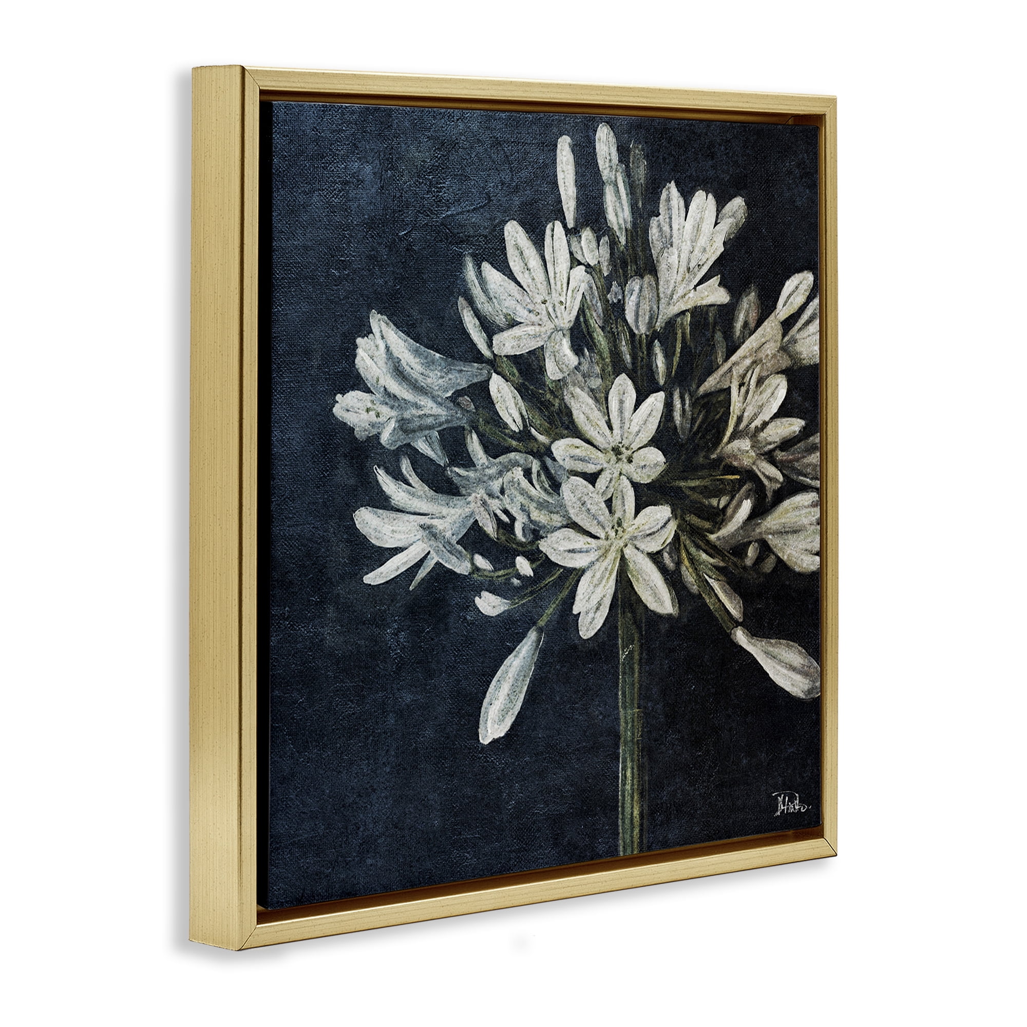 Stupell Industries White Herb Blooms Botanical & Floral Painting Gold Floater Framed Canvas Art Print Wall Art, 18 x 18