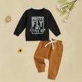 thumbnail image 2 of Baby Boy Girl Outfits Kids Boys Autumn Winter Round Neck Long Sleeve Elastic Waist 0-24M Everyday Outfit Set 2Pcs, 2 of 7