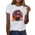 thumbnail image 2 of Yeaiivve Halloween Shirts for Women Short Sleeve Funny Witch Pumpkin Printed Tunic Tops Breathable Casual Graphic Tees Loose Fit Crewneck Blouse L, 2 of 7