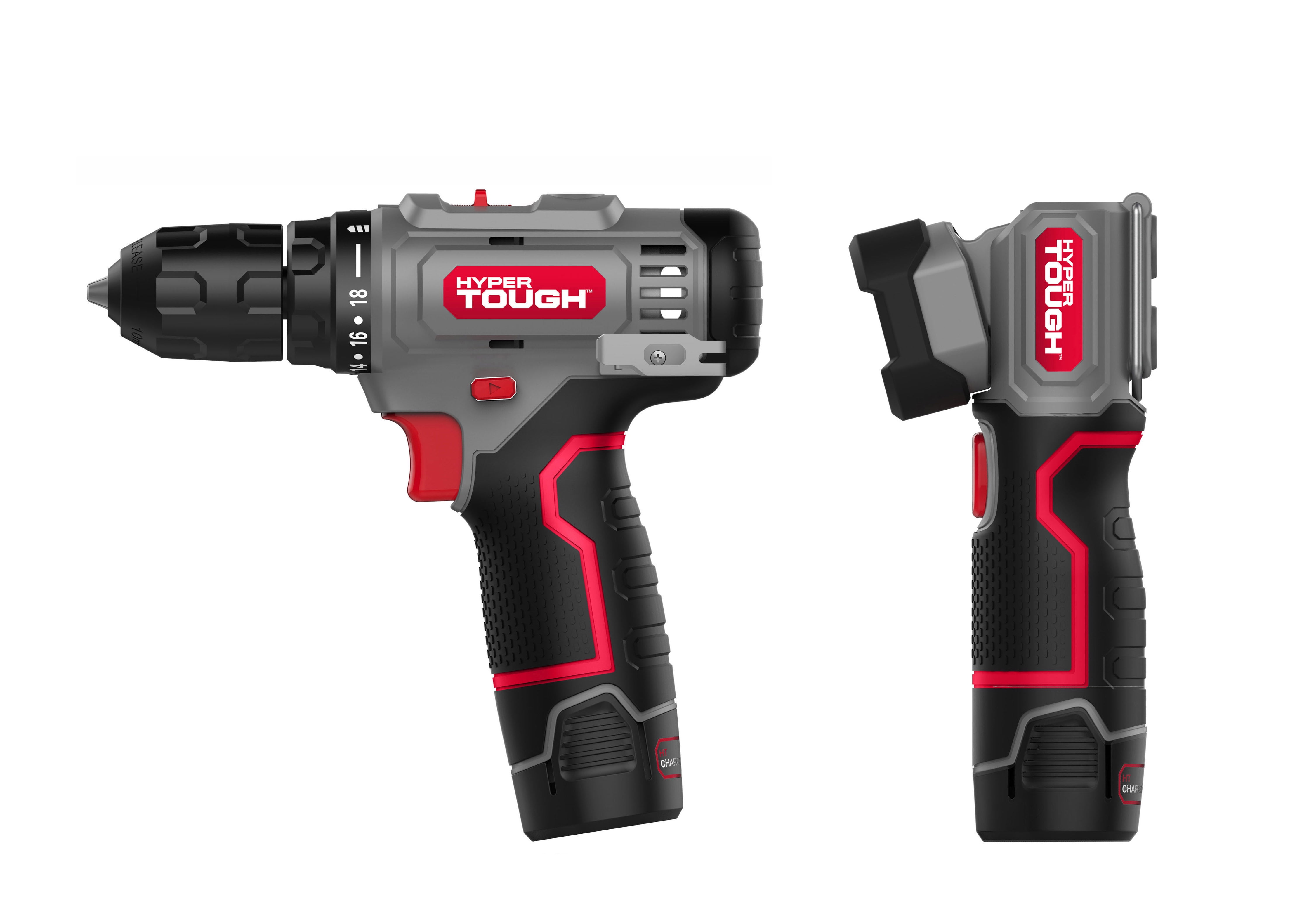 Hyper Tough 12V Max 2 Speed Drill and Work Light Combo Kit with 2 1.5Ah Lit Ion Batteries Charger Model 99334 Walmart