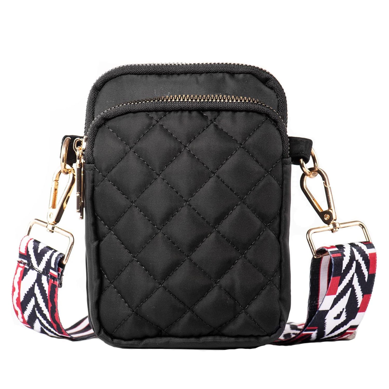 Small Crossbody Bag with Rainbow Wide Shoulder Strap Ladies Girls Cross  Body Mobile Phone Bag with Headphone Jack(Black) 
