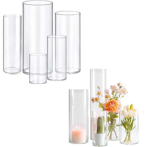 5pcs Glass Vase Cylinder Vases for Centerpieces Small Flower Glass Clear Vases Home Decor Centerpiece Table Flower Vase Decorations for Wedding Decoration＆Holiday Mixed Sizes Tall