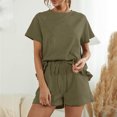 thumbnail image 6 of Women's Summer 2 Piece Outfits Casual Solid Crewneck Ruffle Hem Short Sleeve Top and Drawstring Shorts Set Tracksuits, 6 of 9