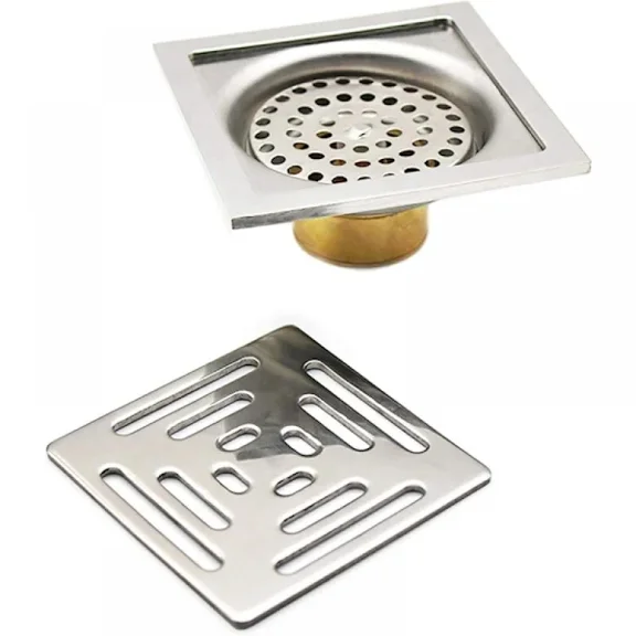 Square shower drain 100 mm x 100 mm, odorless floor drain made of stainless steel