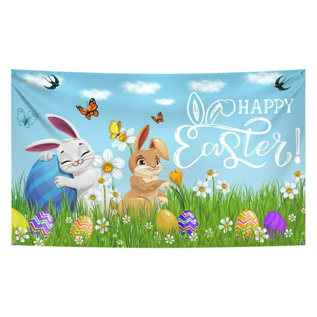 SLYNSHome Easter Photography Backdrop Spring Decor Easter Rabbit Bunny Eggs Photo Backdrops