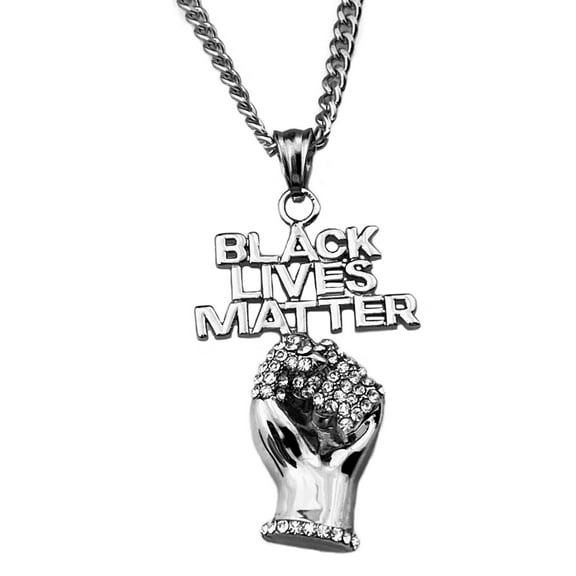 Mens Stainless Steel Black Lives Matter Iced 3D Raised Fist Hip Hop Cuban Necklace 24" Inch