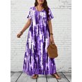 thumbnail image 1 of Summer women's casual round neck tie dye printed long skirt plus size dress, 1 of 5