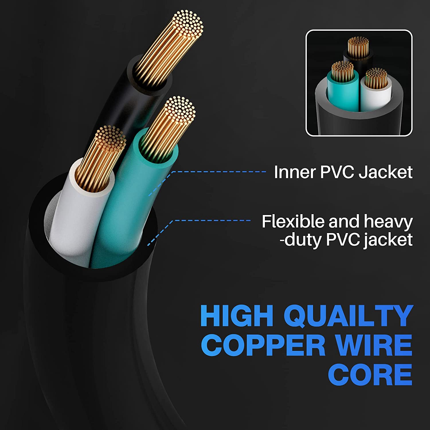 JJEAN-Extension Cord 6 FT (2-Pack), 3 Prong Extension Power Cord, 16/3 Gauge Flexible Cold, 13A 1625W 16AWG, 3 Prong Electric Cord, ETL, Black Cable with 25 Cable Ties