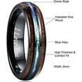 thumbnail image 3 of Vakki 6mm Tungsten Wedding Band Ring Men Women Hawaiian Koa Wood Dome Abalone Shell, 3 of 5