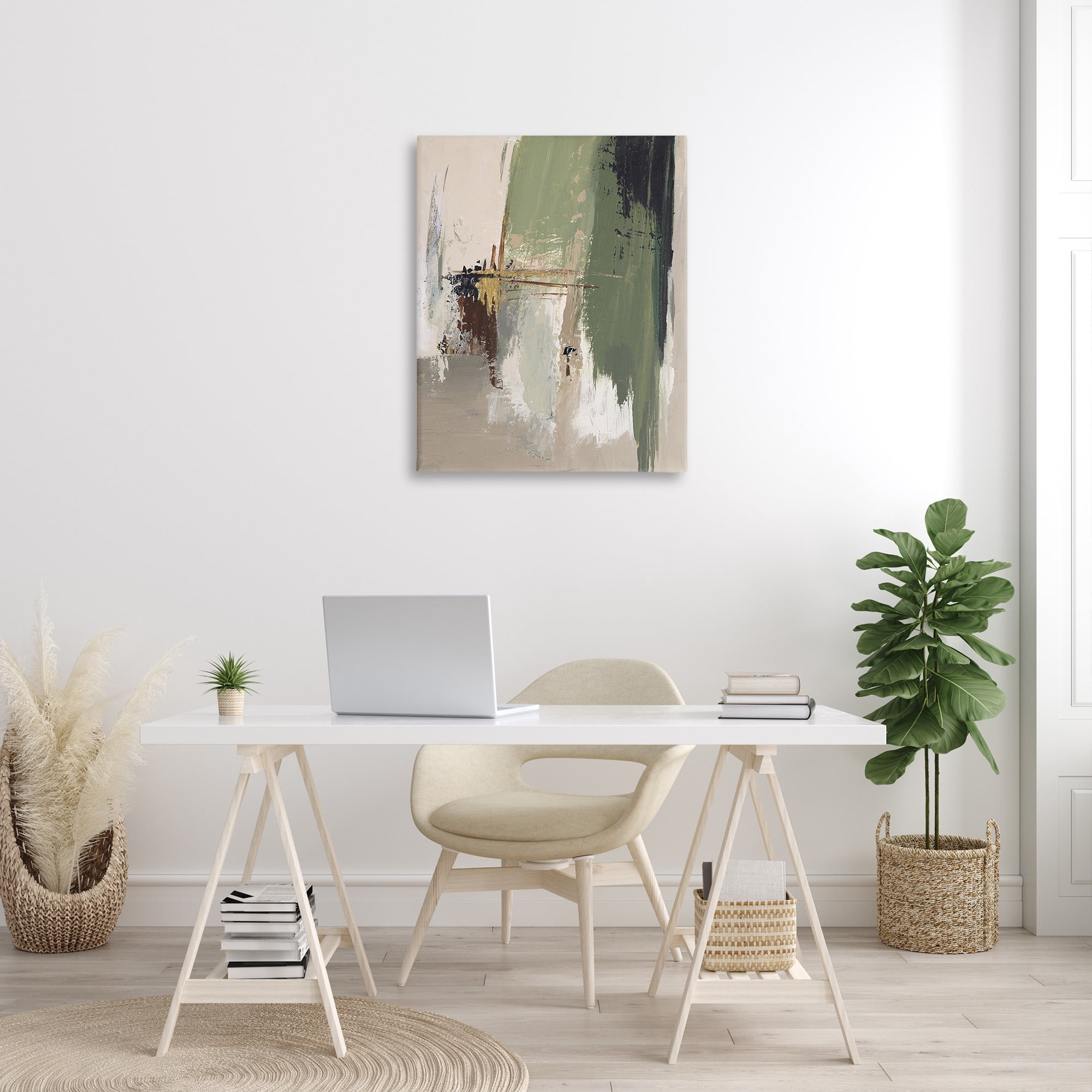 Stupell Industries Green & Tan Brush Strokes Abstract Painting Gallery Wrapped Canvas Art Print Wall Art, 30 x 40