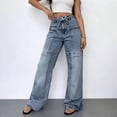 thumbnail image 2 of Women's Wide Leg Jeans Elastic High Waisted Baggy Jeans with Drawstring Stretchy Denim Pants, 2 of 5