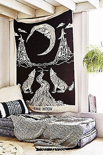 Crying Wolf The Moon Wall Tapestry Bedspread Hanging Hippie Room Home Decor 