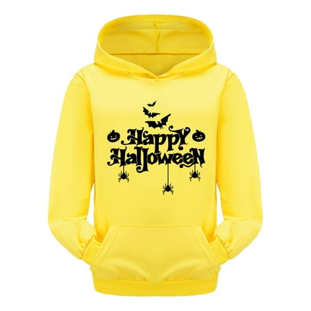 

PMVFHDE Halloween Kids Clothes Girls Hooded Zip Sweatshirt Child Toddler Boys Girls Long Sleeve Letter Prints Warm Hoodie Pullover Tops Kids Sweat Yellow 10-11 Years