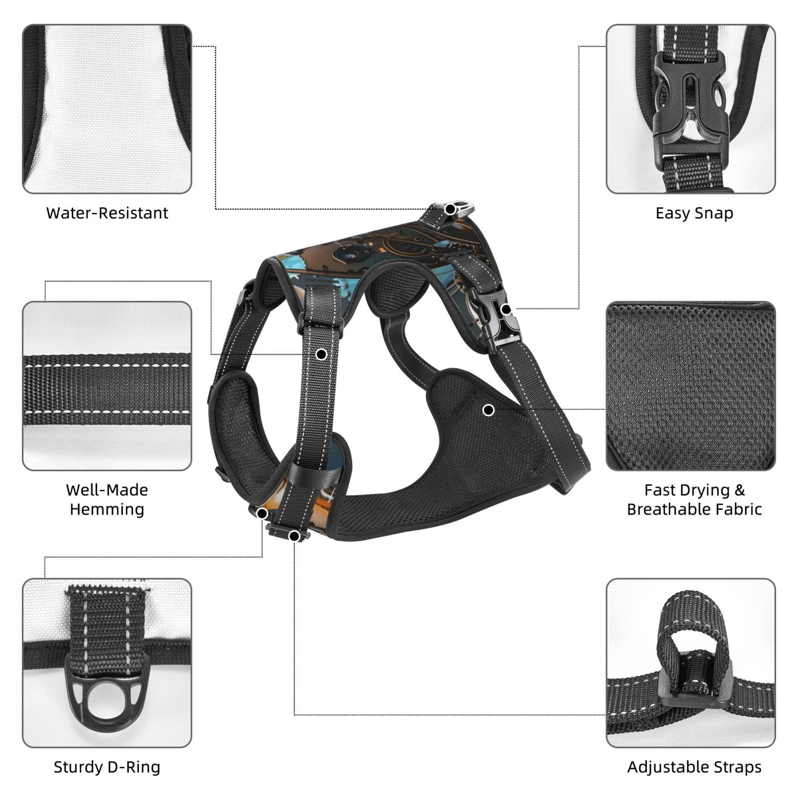 Vsdgher Steampunk Mechanical Butterfly Dog Harness, No-Pull Pet Harness, Dog Vest, Pet Vest for Small to Large Dogs-X-Large