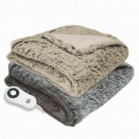Serta Reversible Faux Fur Plush Electric Heated Throw - Walmart.com