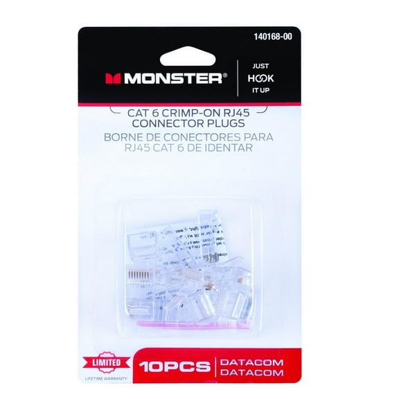 Monster Cable Rj45 Connector Plugs Category 6 8 Position, 8 Conductor Clear 10