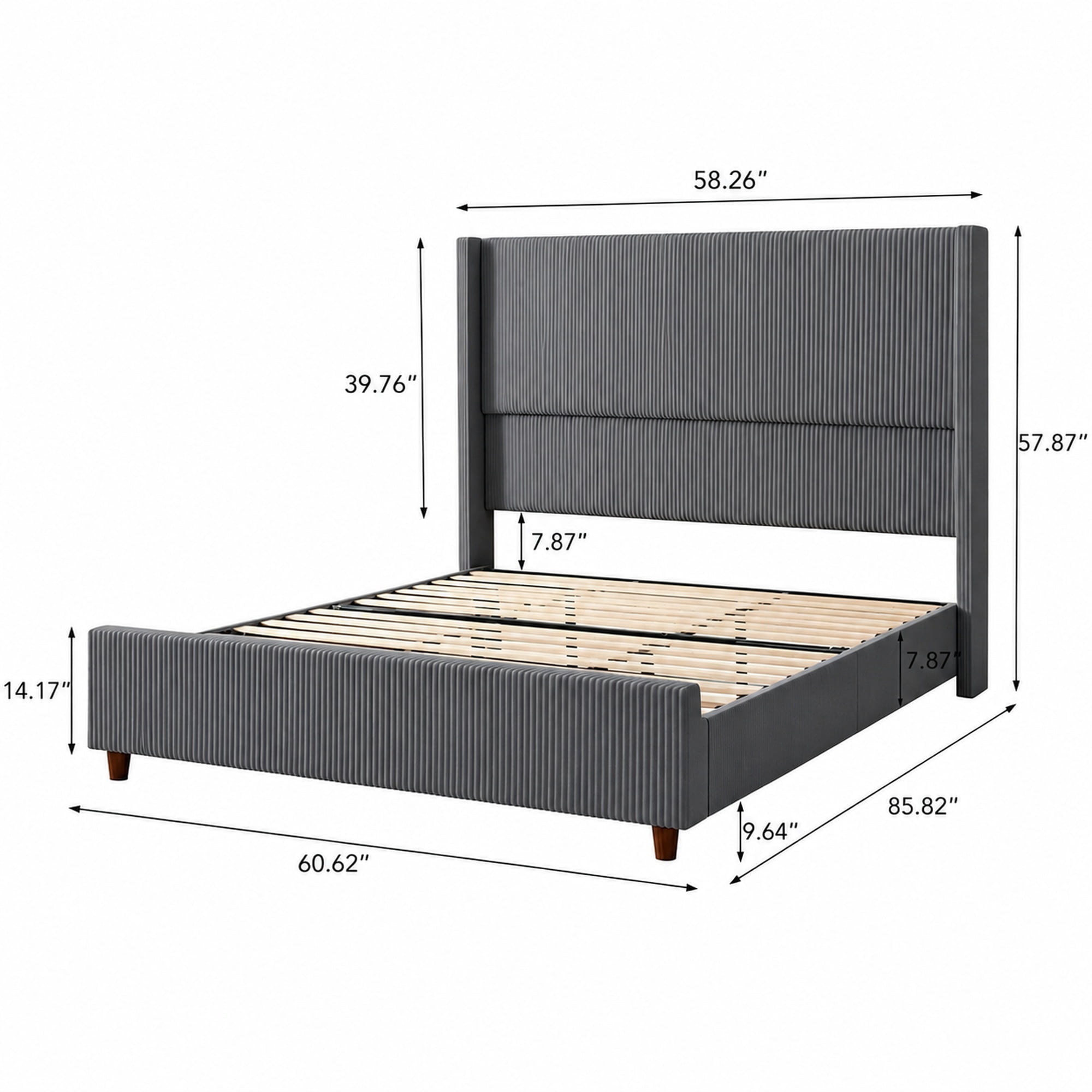 Mintazer Queen Size Upholstered Wingback Platform Bed Frame with Padded Headboard, Vertical Channel Tufted Corduroy Bed for Bedroom, No Box Spring Needed, Black