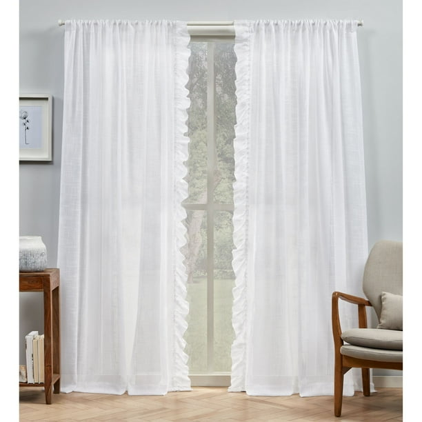 Exclusive Home Curtains Jacinta Flippable Side Ruffle Sheer Rod Pocket Curtain Panel Pair 54 X 96 White Set Of 2 Com Exclusive Home Curtains Jacinta, 54 X 96 White Curtains