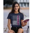 thumbnail image 2 of Breast Cancer Support Pink Ribbon Fight US Flag Women's T-shirt, 2XL, Navy, 2 of 5