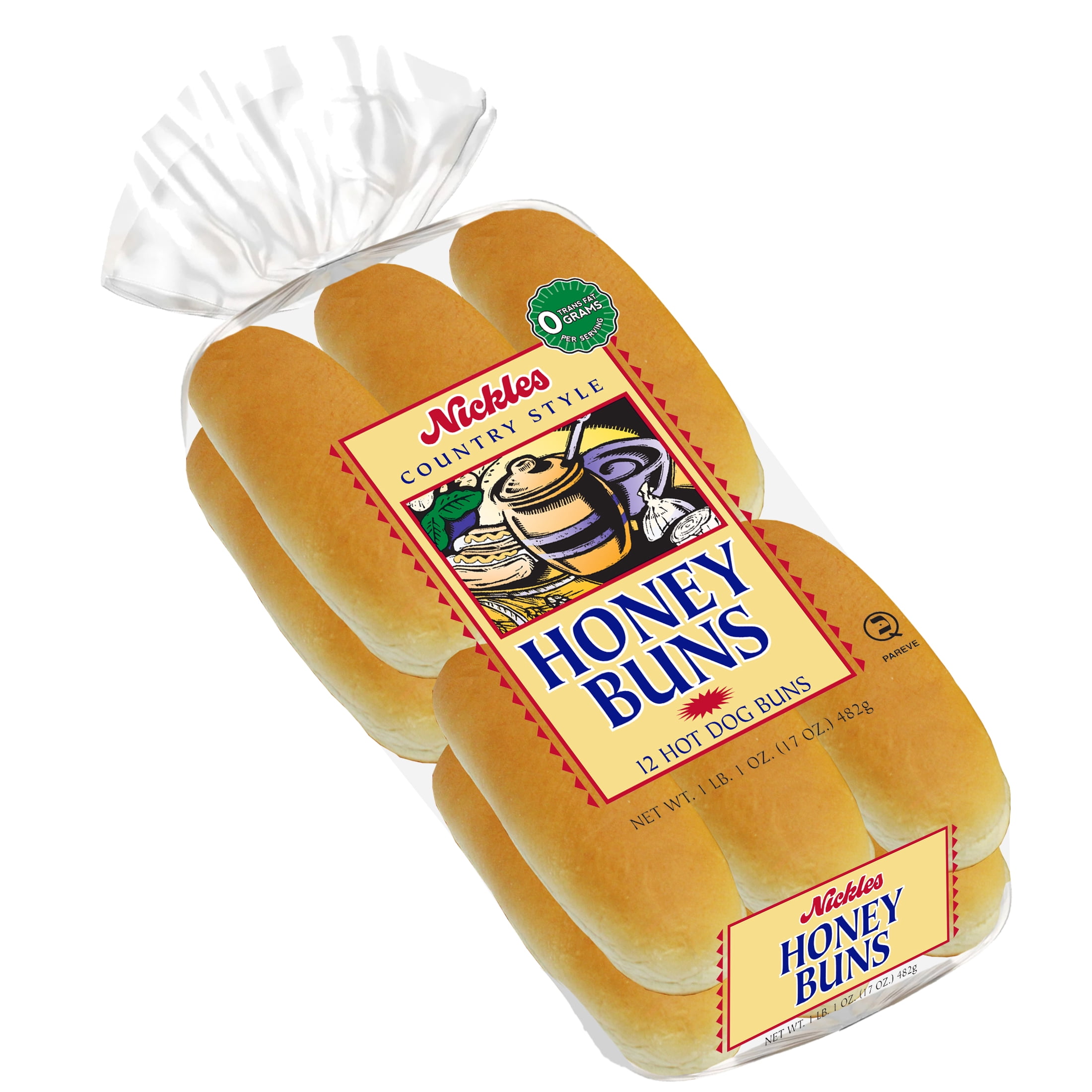 Nickles Bakery Country Style Honey Hot Dog Buns, 6-Inch, 12 Count, 17-ounce.