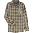 thumbnail image 1 of Dockers Mens Double Weave Plaid Button Up Shirt, Brown, Large, 1 of 1