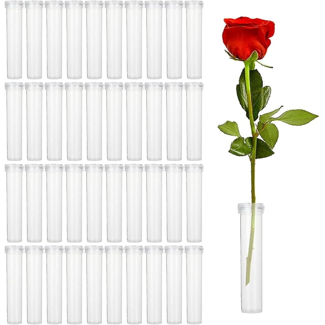 200 piezas de tubos / viales de agua florales para arreglos florales, tubos de agua de flores de rosas, púas de agua, tubos de agua florales de plástico transparente con púas, agua floral
