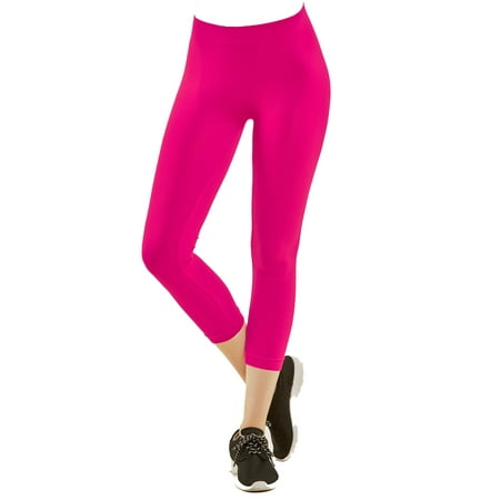 Nylon Spandex Seamless Womens Capri Leggings, Hot Pink