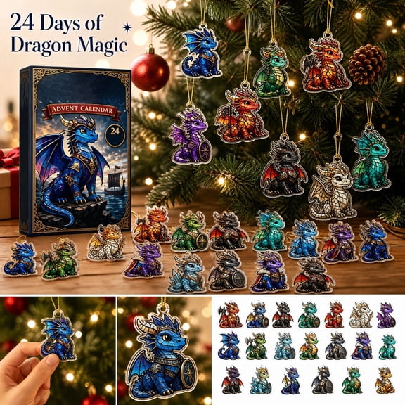 Dragon Advent Calendar 2026, 24 Days Christmas Countdown Advent Calendars with Dragon Acrylic Ornaments, Holiday Decor Gift Set