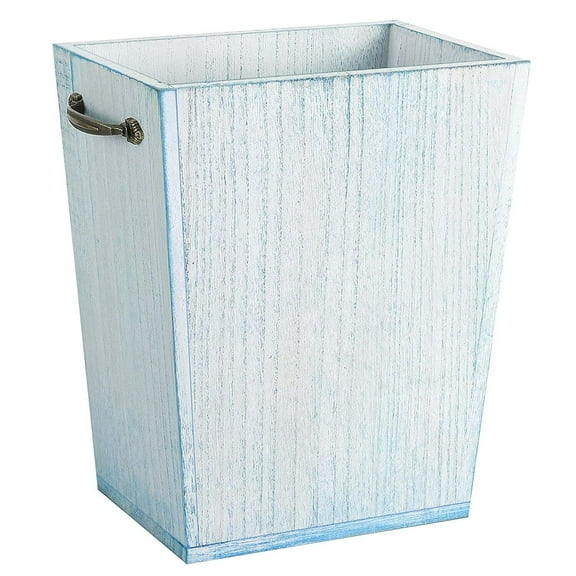 Wood Trash Can w/ Handle Waste Basket Garbage Baskets for Home Office Blue White