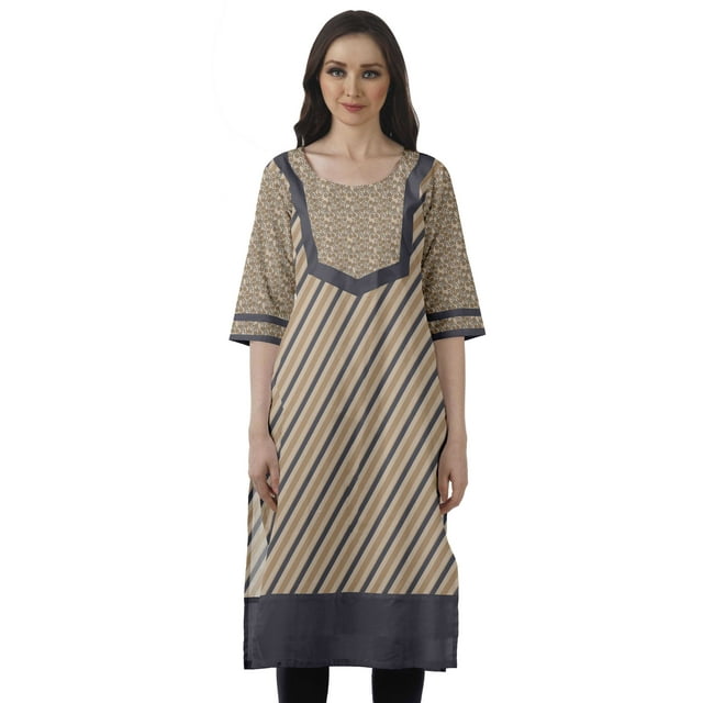 Moomaya Robes Indiennes pour Femmes Décontractées d'Été Imprimées Manches 3/4 Longue Kurta