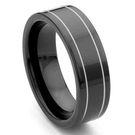 Titanium Kay Black Tungsten Carbide Comfort Fit Mens Wedding Band Ring with Grooves Sz 10.0