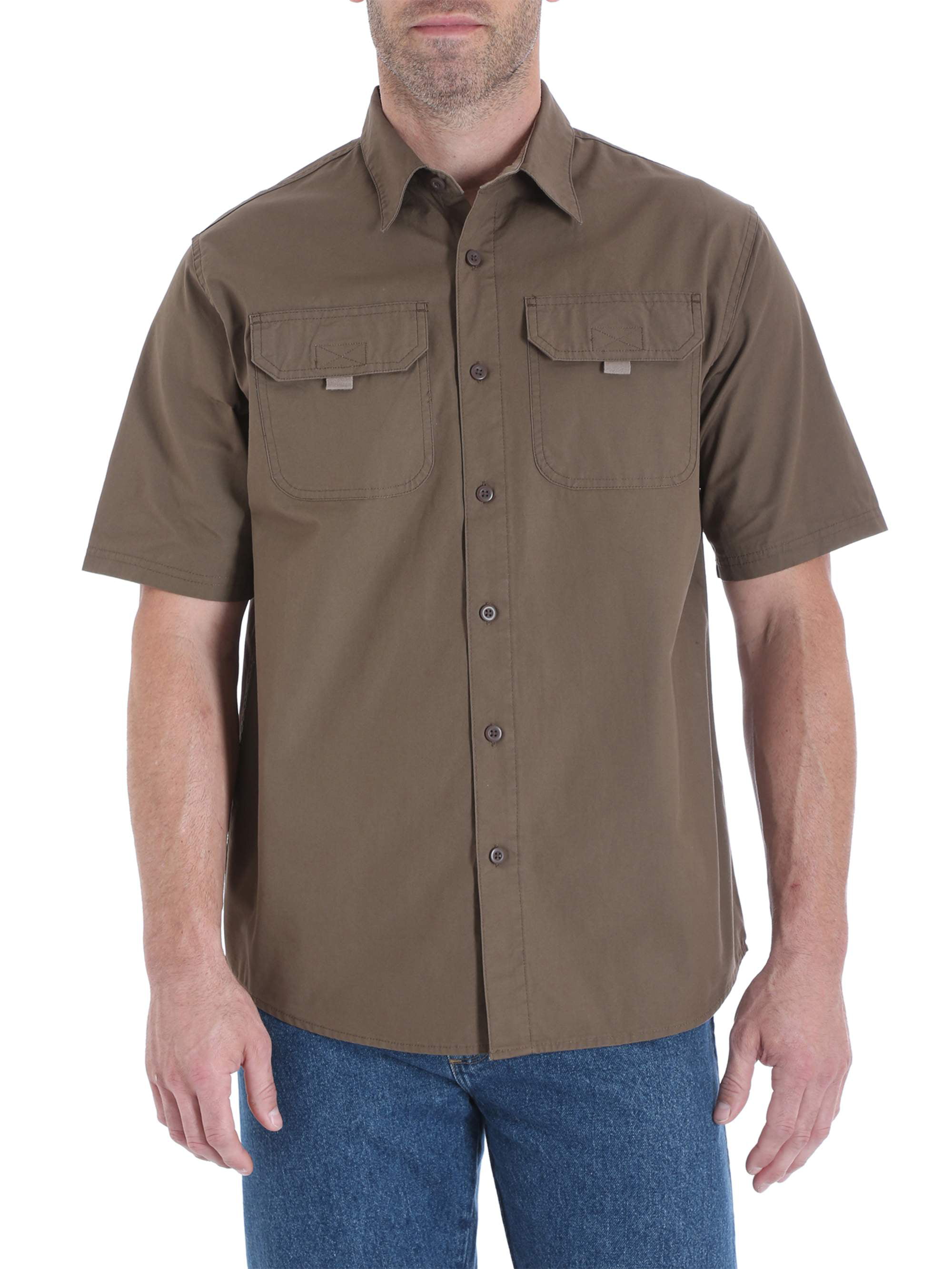 Losait Men Relaxed-Fit Stitch Combat Short-Sleeve Utility Pocket Woven Shirt 