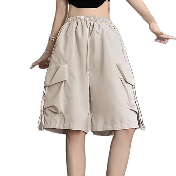 Sonxahe Toddler Girls Solid Cargo Shorts Drawstring Pocket Baggy Casual Shorts Hiking Sports Bottoms ,Beige