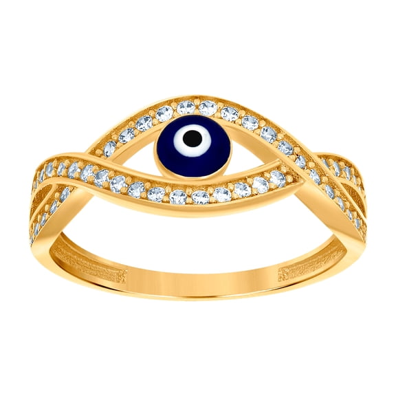 14k Yellow Gold Womens Cubic Zirconia Enameled Evil Eye Good Luck Ring 7.4mm Wide Ring for Women