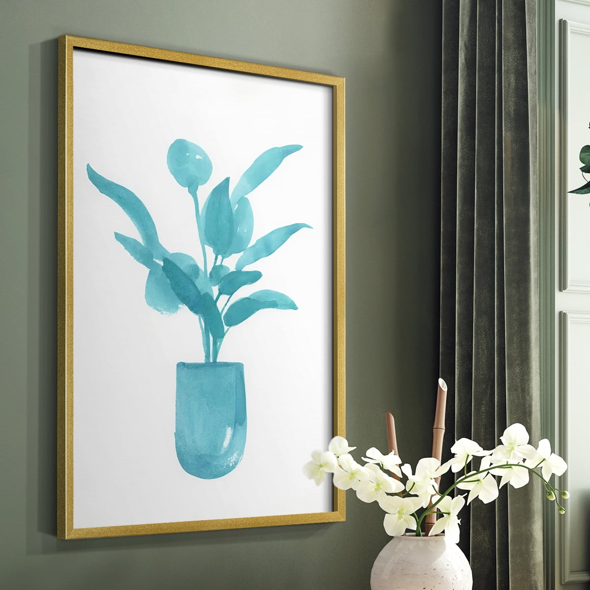 Watercolor House Plant VI Framed Print in Gold Solid Wood 22 x 28 Framed Print