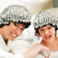 thumbnail image 6 of Shower Caps,LightColor Origami Dinosaurs Pattern Waterproof Shower Cap for Women 4 Pieces,Double Reusable Hair Cover for Shower PEVA Elastic Stretch Hem, 6 of 7