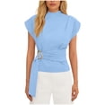 thumbnail image 2 of Wowcloth V-Neck Halter Top for Woman, Solid Color Short Sleeve with Tie Strap and Ruffle Design for Daily Wear and Summer Activities, 2 of 6