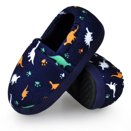 

HOMEHOT Big Kids Slippers Boys Soft Memory Foam House Shoes Indoor Outdoor Dark Blue Size 2 3 US