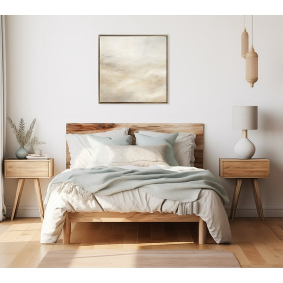 Kate and Laurel Sylvie Beaded Tonal Abstract Textural White and Beige Light Natural Neutrals Vintage Framed Canvas Wall Art by The Creative Bunch Studio, 30x30 Gold, Modern Abstract Landscape Art