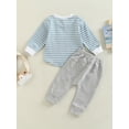thumbnail image 4 of Wassery Toddler Boys Autumn Outfit Sets 6M 12M 18M 24M 2T 3T Infant Baby Boys Clothes Newborn Long Sleeve Striped Tops + Solid Color Drawstring Pants, 4 of 9