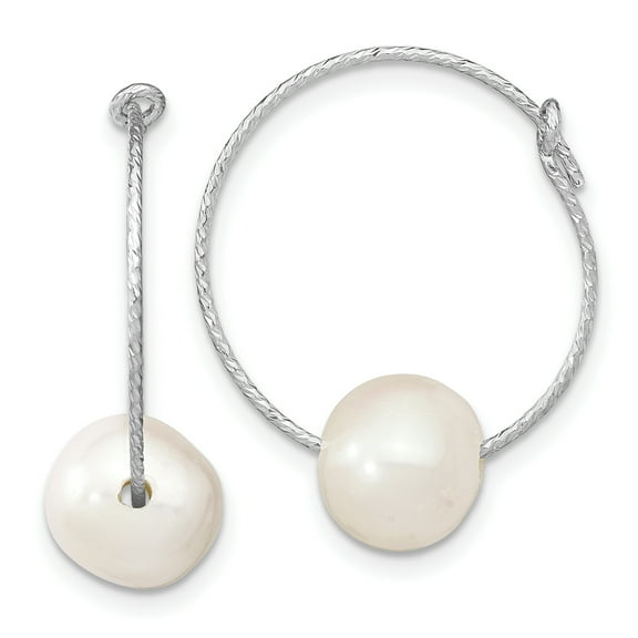 Primal Silver Sterling Silver Rhodium-plated 8-9mm Round Freshwater Cultured Pearl Hoop Earrings